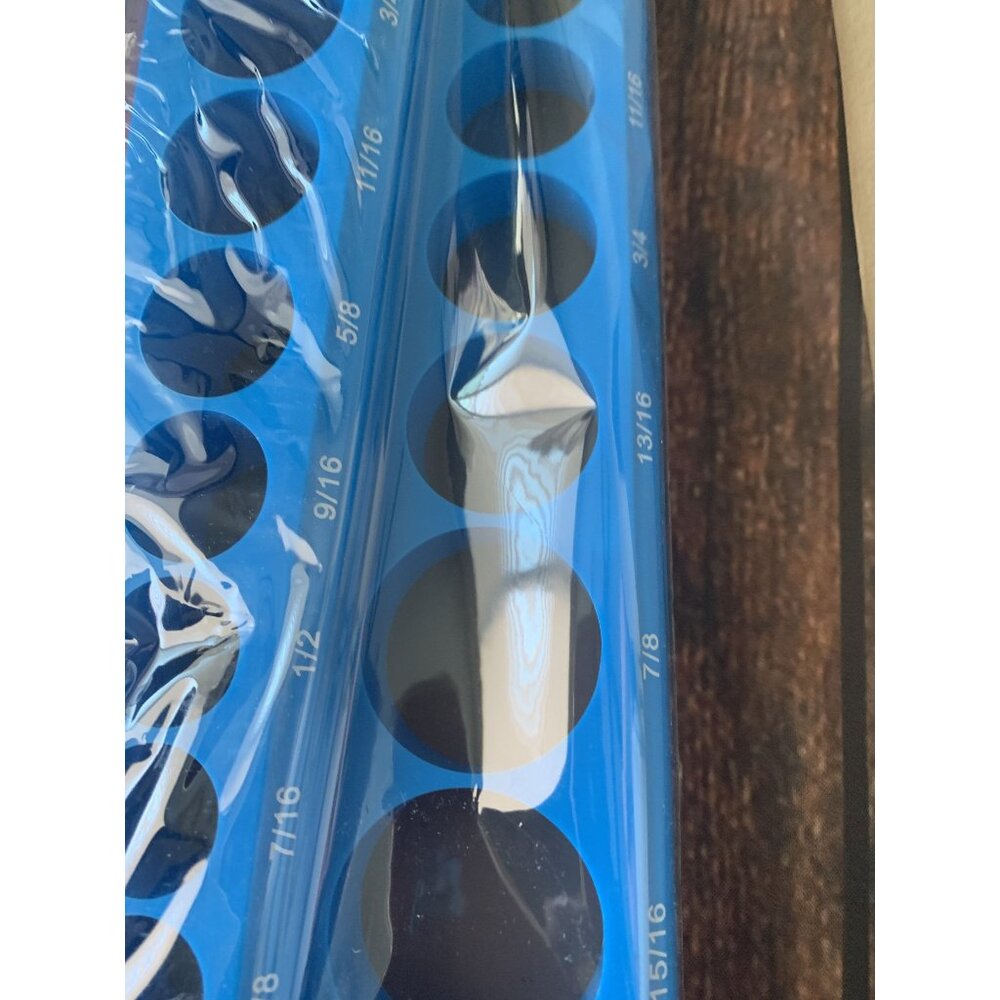Magnetic Socket Organizer Blue Plastic SAE 3/8" Drive Socket Holder